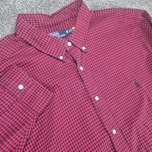 Polo Ralph Lauren Button Down Shirt Mens 3XB Red Black Gingham Check Cotton
